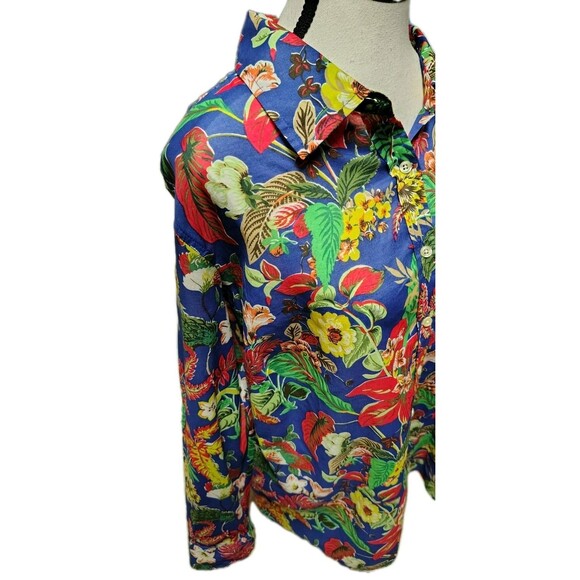 Talbots Women's Blouse Sizer 2X Button Long Roll Tab Sleeve Floral Cotton - Picture 3 of 6